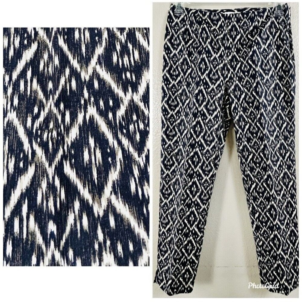 Chicos Pants Black White Batik Stretch Skinny Crop Capri Southwest Size 1 M (8)